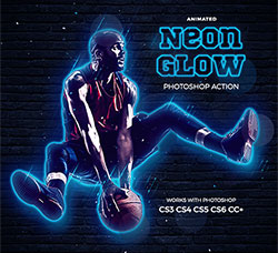 极品PS动作－霓虹光效(GIF动画/含高清视频教程)：Neon Glow Photoshop Action - Animate